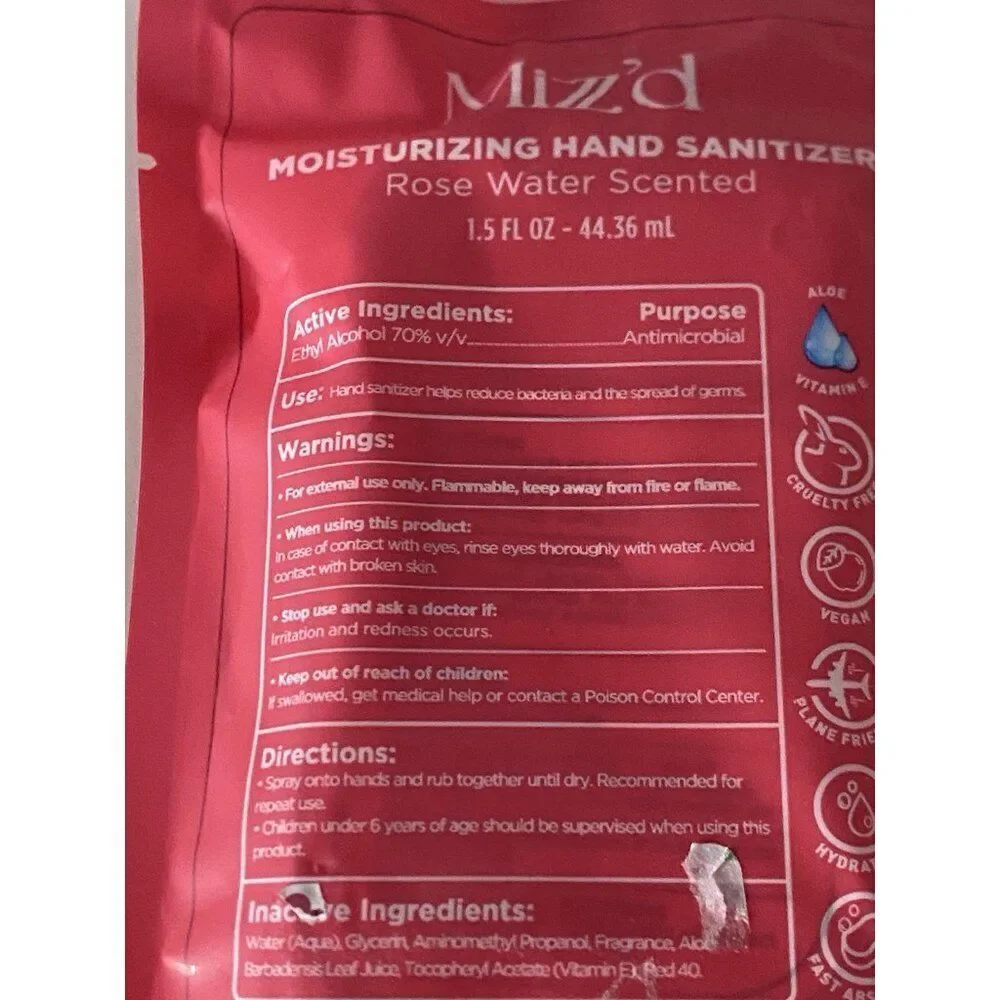 Mizzz’d‎ Scented Hand Sanitizer Spray 1.5 Fl Oz Rose Water Moisturizing NEW